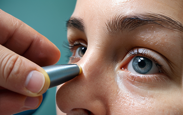 ** Close-up of an ophthalmologist performing an ocular ultrasound on a patient. Focus on the ultrasound probe and gel on the eyelid. Depict a calm and reassuring atmosphere in the examination room.

**