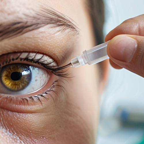 **

Prompt: Close-up of an eye undergoing an anti-VEGF injection. Emphasize the medical setting, with sterile equipment and a doctor's hand gently administering the treatment. A subtle background showing blurred vision, gradually clearing up. Focus on hope and medical precision.

**