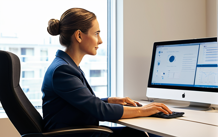 A professional adult, fully clothed in modest business attire, sitting comfortably at a modern ergonomic desk in a well-lit home office. They are gently looking away from a computer screen towards a distant object (at least 20 feet away) visible through a window, demonstrating the 20-20-20 rule for eye strain prevention. The screen displays a professional, generic document. The scene is well-composed with natural lighting, perfect anatomy, correct proportions, well-formed hands, proper finger count, and a natural pose. This image promotes appropriate content, safe for work, and is a family-friendly, high-quality professional photograph.