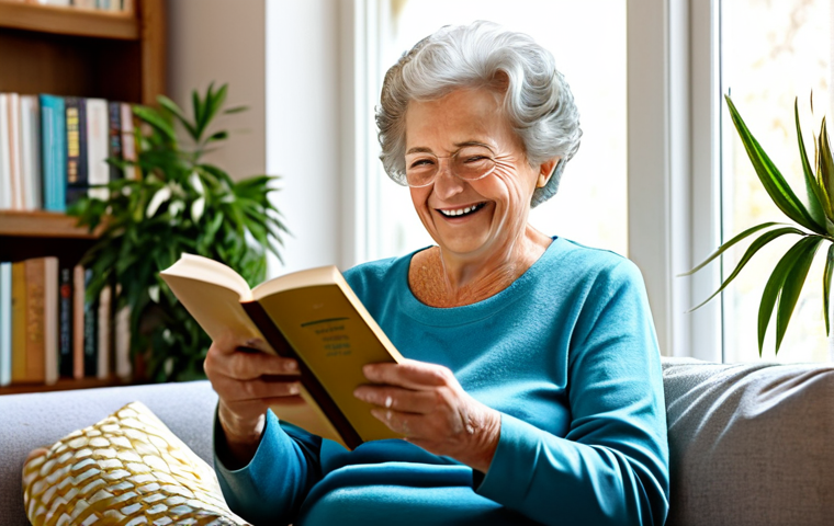 Cataract Surgery Success**

"A senior woman smiling, holding a book, in a brightly lit living room, fully clothed, wearing modest clothing. She is reading comfortably. Sunlight streams through the window. Background shows a cozy home interior with bookshelves and plants. Depict the scene with perfect anatomy, correct proportions, and a natural pose. The image should convey a sense of regained clarity and joy. Safe for work, appropriate content, professional, family-friendly, high quality."

**