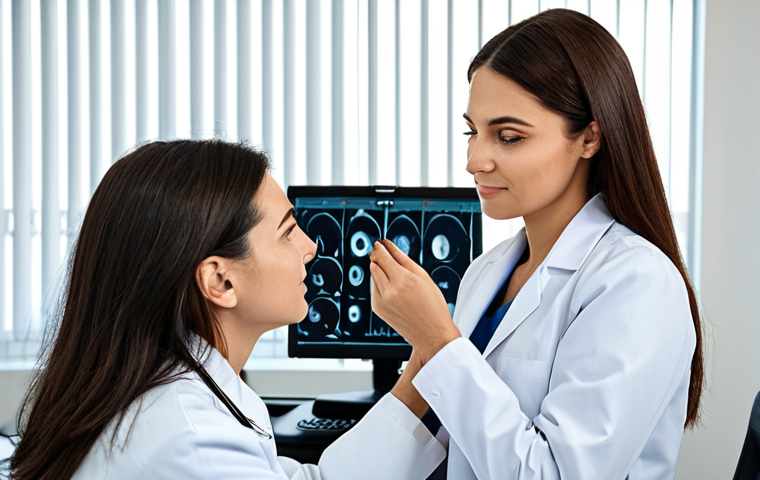 **
"A friendly female ophthalmologist in a clean, modern office setting, fully clothed in professional attire (lab coat over modest blouse and trousers), examining a patient's eye with a specialized instrument. Natural lighting, emphasis on doctor-patient communication, safe for work, appropriate content, perfect anatomy, well-formed hands, professional, family-friendly."
**