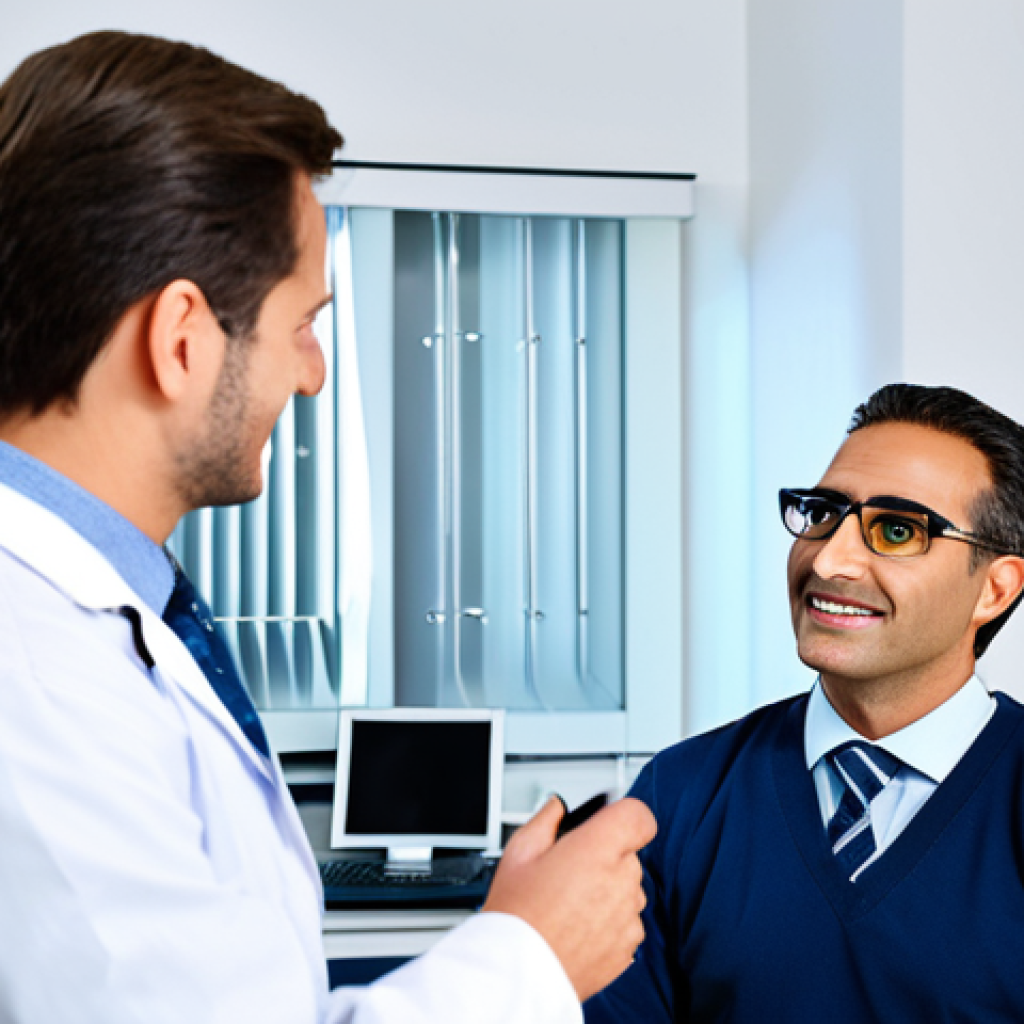 시력교정술 가격 비교 - Modern Eye Clinic Consultation**

"A friendly ophthalmologist in a clean, modern clinic, explaining ...