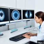 안구건조증 전문 병원 추천 - A modern ophthalmology clinic interior specializing in dry eye treatment, featuring advanced diagnos...