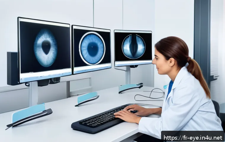 안구건조증 전문 병원 추천 - A modern ophthalmology clinic interior specializing in dry eye treatment, featuring advanced diagnos...