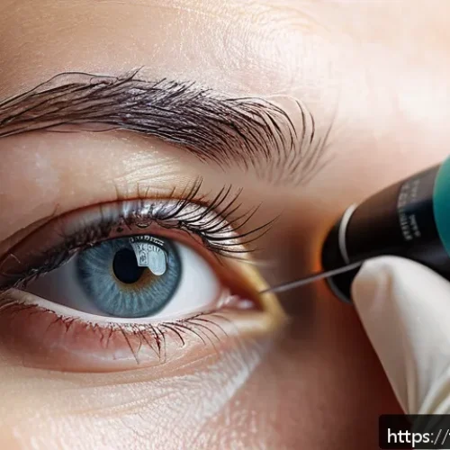 안과 초음파 진단 리뷰 - A high-resolution medical illustration showing the detailed process of ophthalmic ultrasound examina...